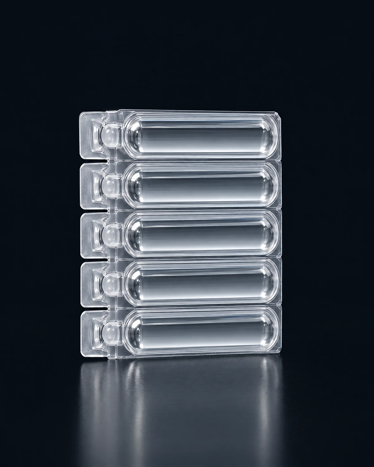 Bac Water, a strip of five unlabelled 10 ml plastic ampoules.